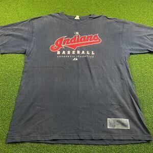 Vintage Majestic Navy Cleveland Indians MLB Baseball T-Shirt Sz XL
